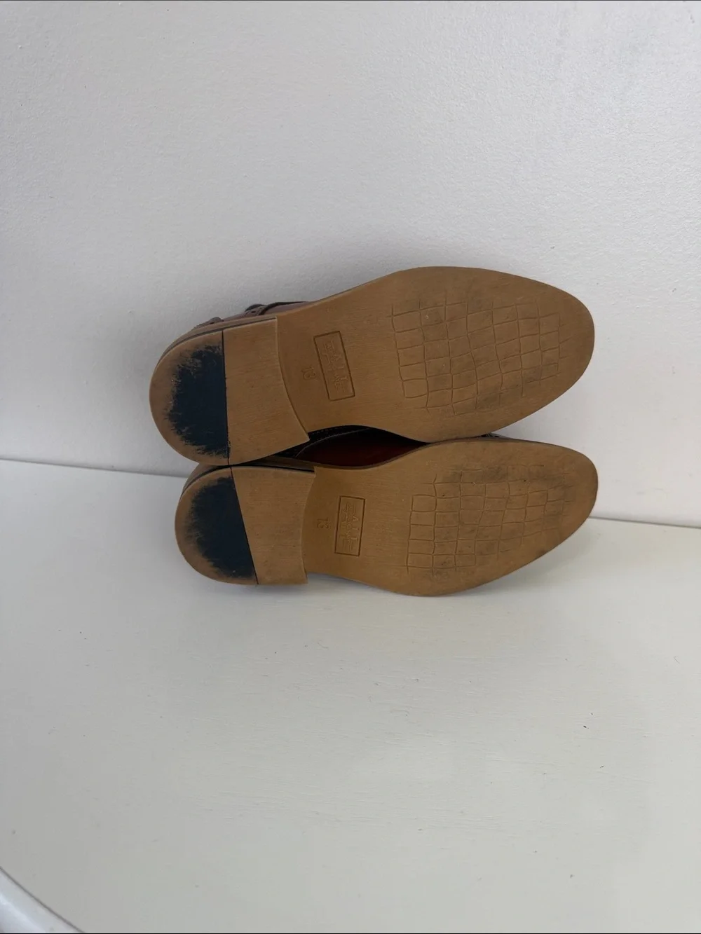 (S-2425) Ashford Hayes Tan Leather Cap-Toe Derby Shoes, Size: 13